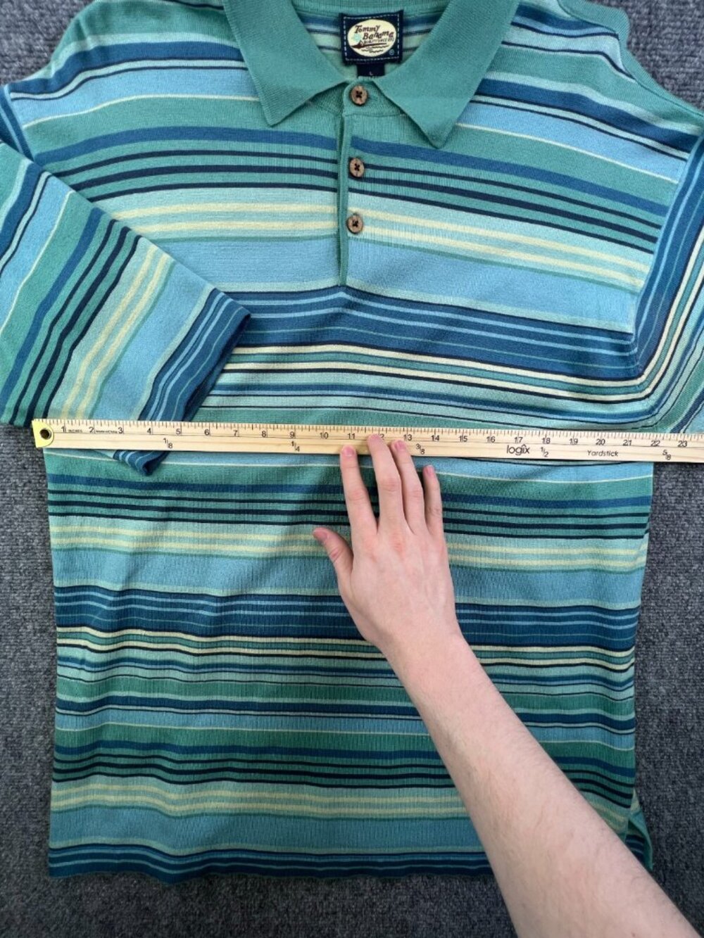 Tommy Bahama Polo Shirt Mens Large Silk Blend Blue Green Short Sleeve Striped - Picture 4 of 14